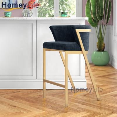 China Gold Super Comfortable Luxury Nordic Cheap Referee Chair Kitchen Restaurant Furniture Bar Stools Metal Velvet Modern Bar Stools With Back for sale