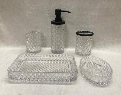 China 5 Sustainable Pieces Of Bathroom Accessory Glass Set for sale