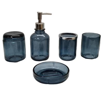 China Sustainable 5 Pieces Of Glass Bathroom Accessory Set 2021 New Design for sale