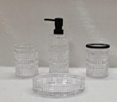 China Sustainable 4 Pieces Of Glass Bathroom Accessory Set Transparent Color for sale