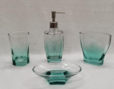 China Sustainable Hot Selling New Design 4 Pieces Bathroom Accessory Glass Set for sale