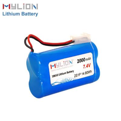 China High Capacity Small Lightweight Mylion 7.4v 2000mah 18650 Lithium Battery Green Pack for sale