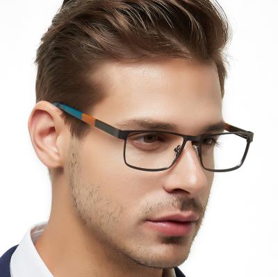 China Retro Square Optical Frames Metal Eyeglasses Frame Men Brand Male Vintage Glass Optical Striped Eyeglasses for sale