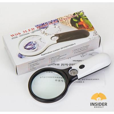 China 75 Mm Double 3X Lens Three Pointing Lamp (Lens) Handheld Racket Led Magnifier Plastic Magnifying Glass for sale