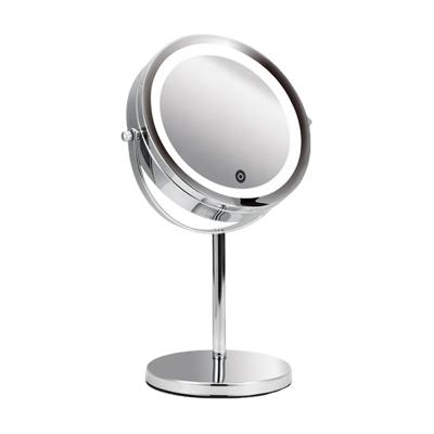 China Hot Selling Double Sided Lighted Desktop Vanity 7X Magnifying Cosmetic Lighted Makeup Mirror With Touch Switch for sale