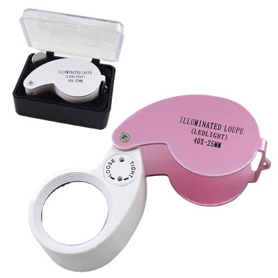 China Wholesale Jewelers Loupe Jewelry Use Folding 40X Optical Magnifier Glass With Light Jewelry ID Magnifier for sale