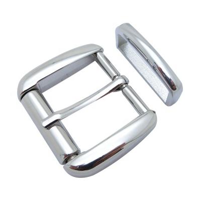 China Shiny Silver Plated Polished Buckle Simple European Western Style Buckle Pin Roller Belt Buckle Set For Belt for sale