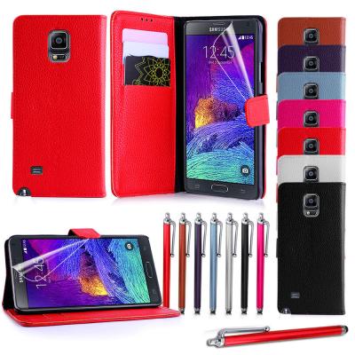 China Lichee Grain Leather Wallet Samsung Cell phone Covers for Galaxy Note 4 with Stand for sale