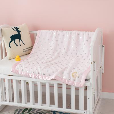 China Beautiful sustainable super soft heart printed with satin border flannel sherpa baby blanket for sale