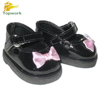 China Fashion and Cute Black American Mary Jane Doll Shoes PU Girl Dress Doll Shoes Toy Shoes Elegant Doll Shoes with Pink Bowknot for sale