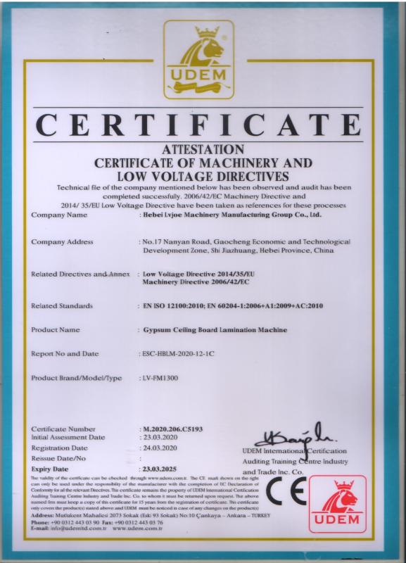 CE - Hebei Lvjoe Machinery Manufacturing Group Co., Ltd.