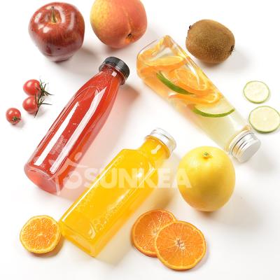 China Cold Disposable Clear Diner PET Store Cafe Restaurant Plastic Beverage Juice Bottle With Lid for sale