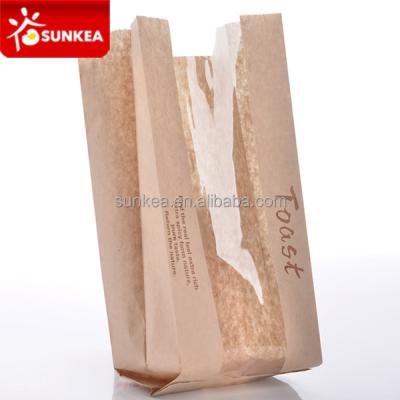 China Disposable Custom Printed Bread Kraft Paper Bags Clear Front for sale