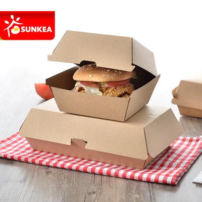 China Sunkea Biodegradable Stocked Eco Friendly Disposable Custom Design Printed Cardboard Wrapping Paper Hamburger Box for sale