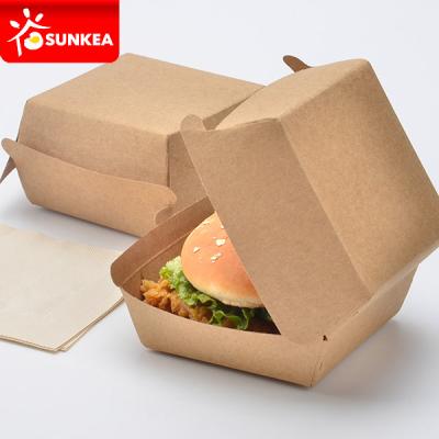 China Sunkea Eco Friendly Disposable Biodegradable Stocked Custom Fast Food Packaging Brown Wrapping Paper Hamburger Box for sale