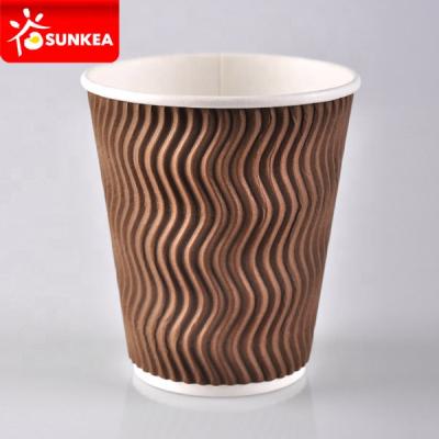 China Disposable branded two and three layers corrugated paper cups for hot coffee and tea for sale