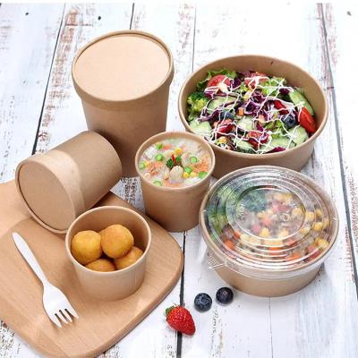 China Recyclable Custom Printed Disposable Eco Friendly Restaurant Take Out Food Wrapping Hot Soup Bowls Takeaway Kraft Paper Soup Cup With Lid for sale