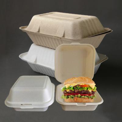 China Disposable Biodegradable Take Away Pizza Burger Burger Bento Meal Fast Food Packing Pulp Sugar Cane Bagasse Lunch Paper Box for sale