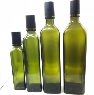 China Glass Deep Green Cooking Oil 250ml 500ml 750ml 1000ml Square Olive Oil Bottle for sale