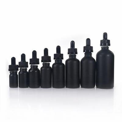 China Cosmetic Oil 15ml 20ml 30ml 50ml 100ml 120ml Matte Frosted Black Glass Dropper Bottle Essence Oil Skin Care Massager for sale