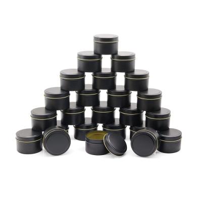 China Packaging 4oz 8oz 16oz Scented Luxury Seamless DIY Soy Wax Candle Packaging Container Empty Round Black Candle Tins With Lid for sale