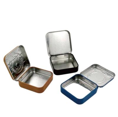 China Packaging OEM Custom Emboss Food Grade Hinged Empty Square Promotion Metal Mint Packaging Candy Tin Box for sale