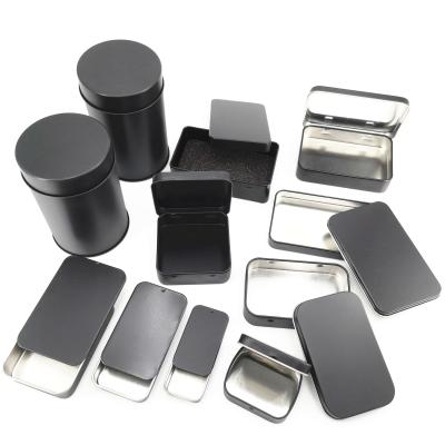 China Wholesale Food Grade Luxury Single Square Small Black Custom Food Tin Container Hinged Rectangular Black Hinged Lid Metal Tins for sale