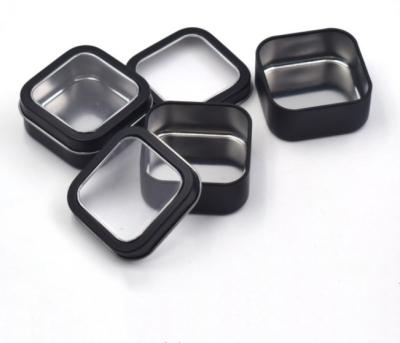 China Eco-Friendl China Suppliers Small Matt Black Square Window Metal Tea Tin Square Tea Tin Packaging for sale