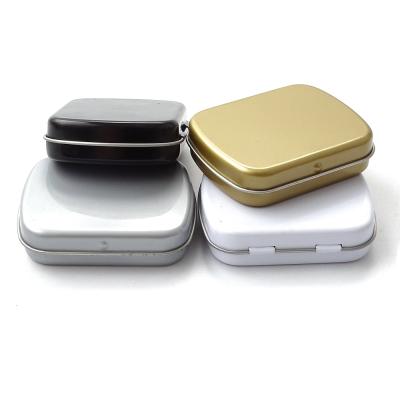 China Wholesale Stock Black White Silver Food Hinged Square Hinged Tin Cigarette Holder Metal Tin Box Small Mini Mint Metal Hinged Tin Box for sale