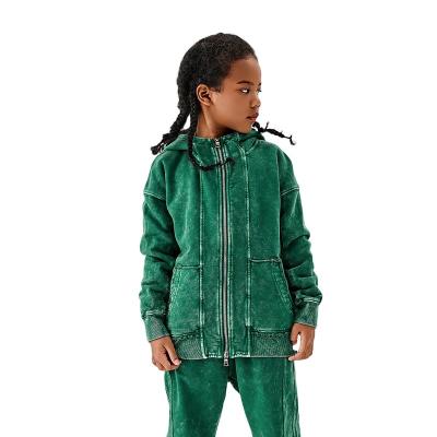 China Breathable 2023 latest style in the fall durable and comfortable  suit for kids high collar washed old double zippered jacket set for kids for sale