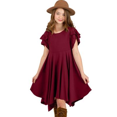 China Washable New Fashion Japanese cotton dress for girls Ruffled Short Sleeve Amazon Irregular Hem Cute' Dress For Girls for sale