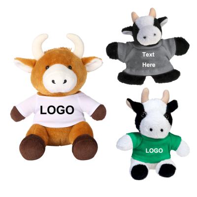 China Promotional Factory Farm Animal Milk Cow Plush Toy With LOGO Shirts Custom Bulk Stuffed Animal Mascot Soft Toys for sale