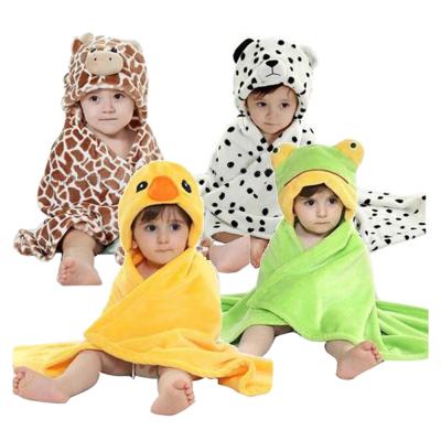 China Cartoon Compressed Animal Senior Baby Fleece Flannel Towel Bath Poncho Hooded Towel for sale