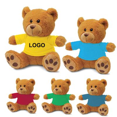 China Promotional Custom Logo Cute Long Plush Brown Teddy Bear With T-shirt Stuffed Soft Toy Plush Teddy Bear for sale