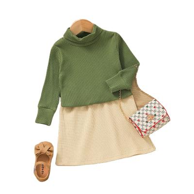 China New Arrival 2021new Style Breathable Girls Simple Knitting Two Piece Set Dress Western Turtle Neck for sale