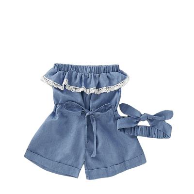 China 2022 new arrival anti-shrink jeans neck jumpsuit with hair band baby's clothing for sale