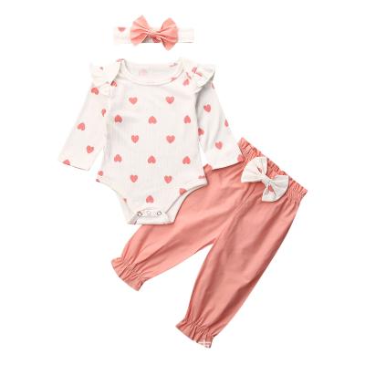 China Breathable Baby Clothes Kids Clothing Set Babies Romper+pants+knot Headband 3pcs Set for sale