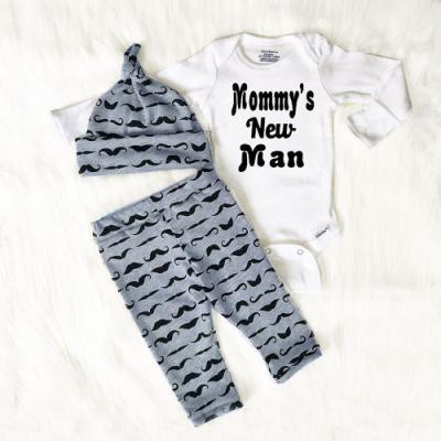 China Breathable Cute Cotton Newborn Baby Romper Top Pants Hat Outfits Set Clothes 3 Pcs Baby Boy Clothes for sale