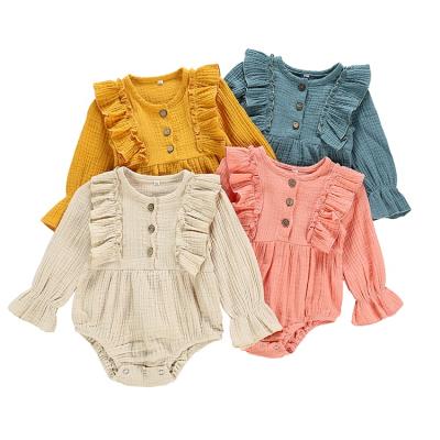 China Ruffle Toddler Baby Romper Long Sleeve Kids Ruffle Cotton Newborn Winter White Infant Jumpsuit Baby Clothing Outfits Sets for sale