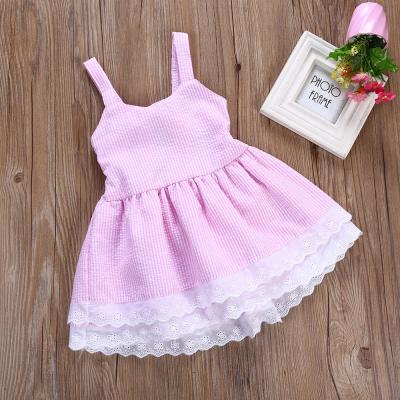 China China Wholesale Breathable Sleeveless Baby Dress Newborn Pink Printing Mesh Lace Girl Children Plaid Clothes for sale