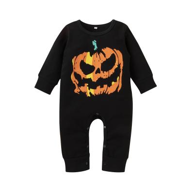 China Black Round Neck Design Pumpkin Halloween Jumpsuits Newborn Rompers Baby Anti-Shrink Round Rompers for sale