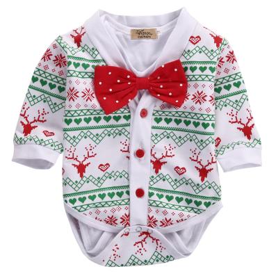 China European and American hot-selling Christmas 100% cotton bow tie romper baby suit two-piece set for sale