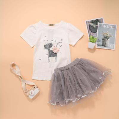 China Breathable Kids Clothing Lovely Amazon Cats Printing Babies Skirt Sets 2 Pcs Baby Clothes for sale