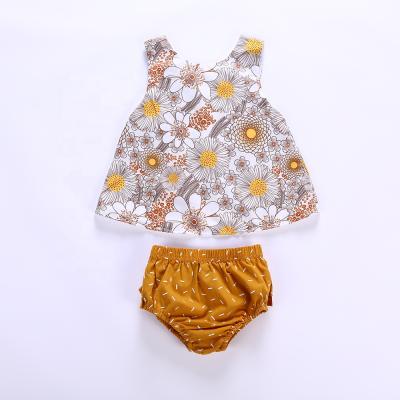 China Breathable Summer Sleeveless Yellow Floral Vest With Backs Wholesale Prom Dress Girl Boutique Kids Clothing Girls Invest Clothing Sets for sale