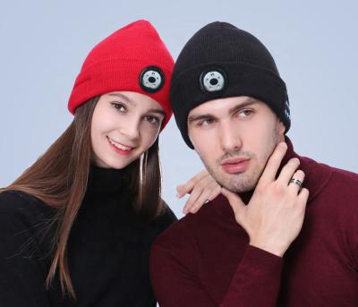 China Light Washable Warm Winter LED Beanie Hat Wireless Hat With Removable Earphone for sale