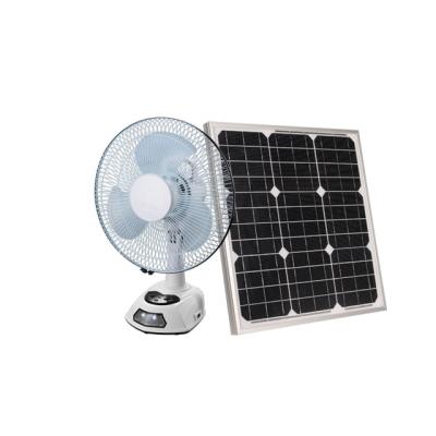 China 12 inch mini ac dc plastic table fan 12 volt fan solar electric table fan with solar panel for sale