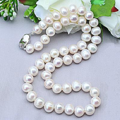 China Natural Pearl Necklaces 9-10mm Freshwater Pearl Jewelry 925 Sterling Silver Necklace For Women Engagement Gift for sale