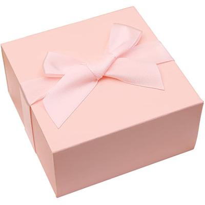 China Recyclable Wholesale Pink Wedding Birthday Decor Bow Rigid Paper Gift Box for sale