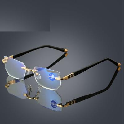 China Rimless Reading Glasses Anti Reading Metal Unisex Lightweight Blue Thin Glasses SP8718 In Stock for sale