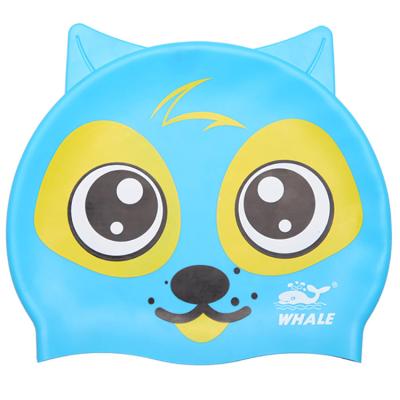 China Full Color Prints On The Sides Silica Gel Outer And Inner Waterproof Earmuff Customize Swimcap Cartoon Printing Logo Brand Silicone Seamless Swim Cap For Kids for sale